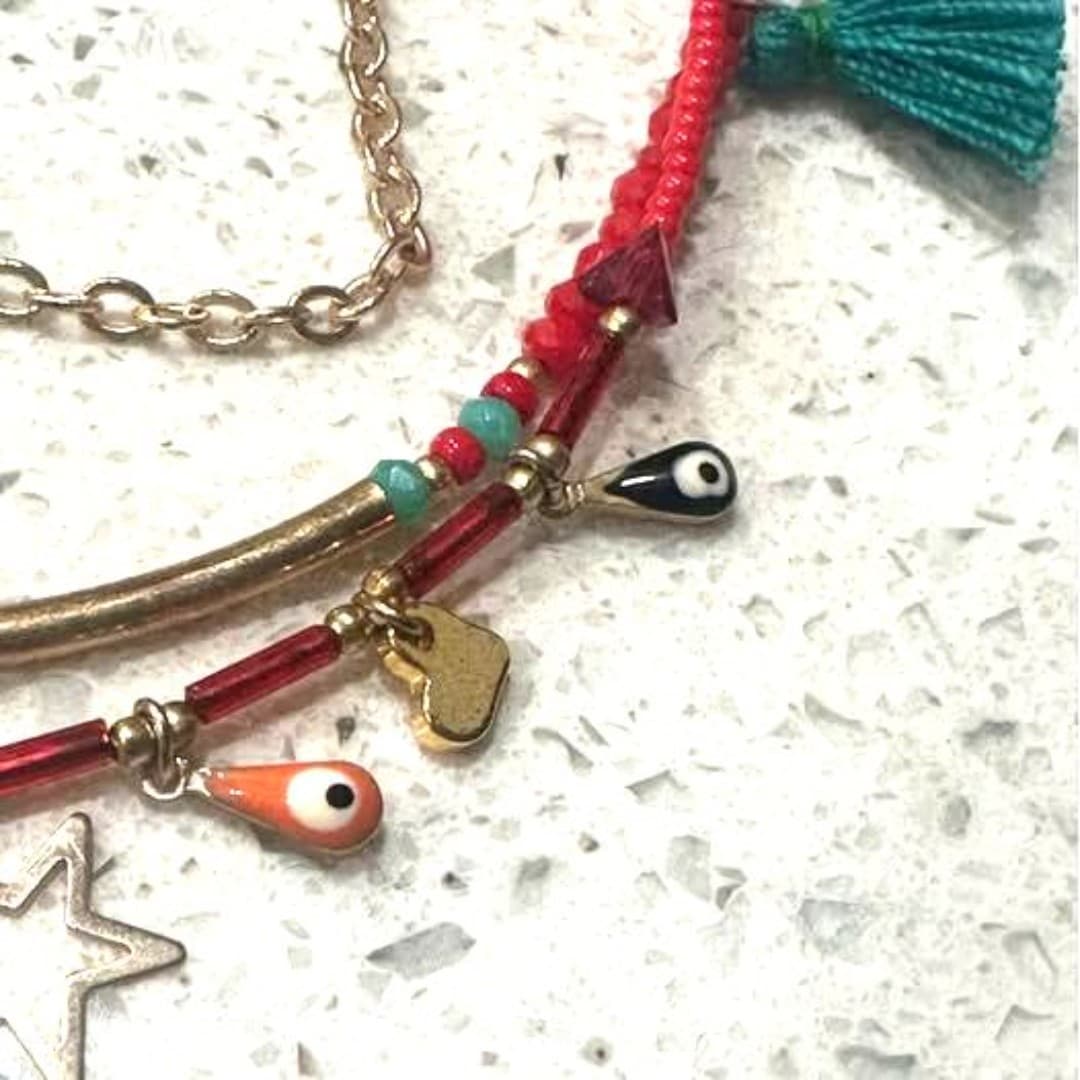 Bohemian necklace with evil eye and tassels - Thumbnail 6