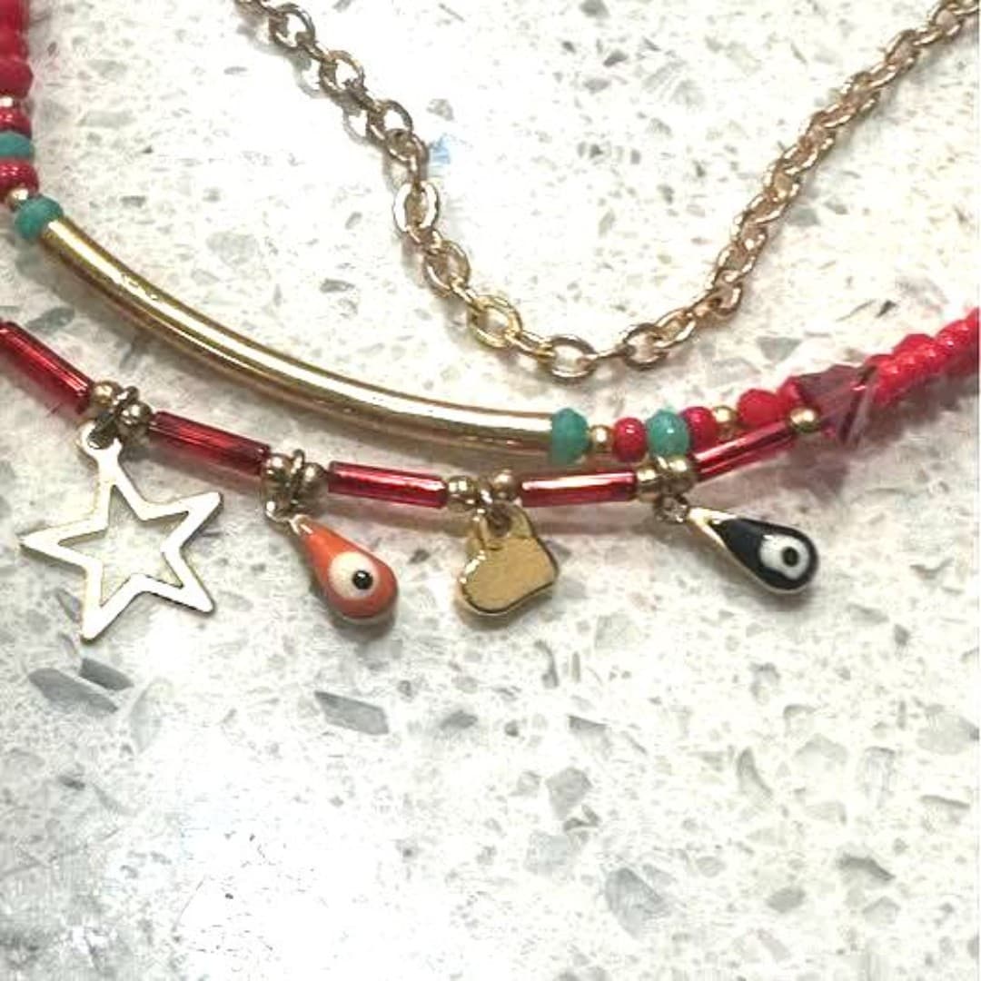 Bohemian necklace with evil eye and tassels - Thumbnail 2