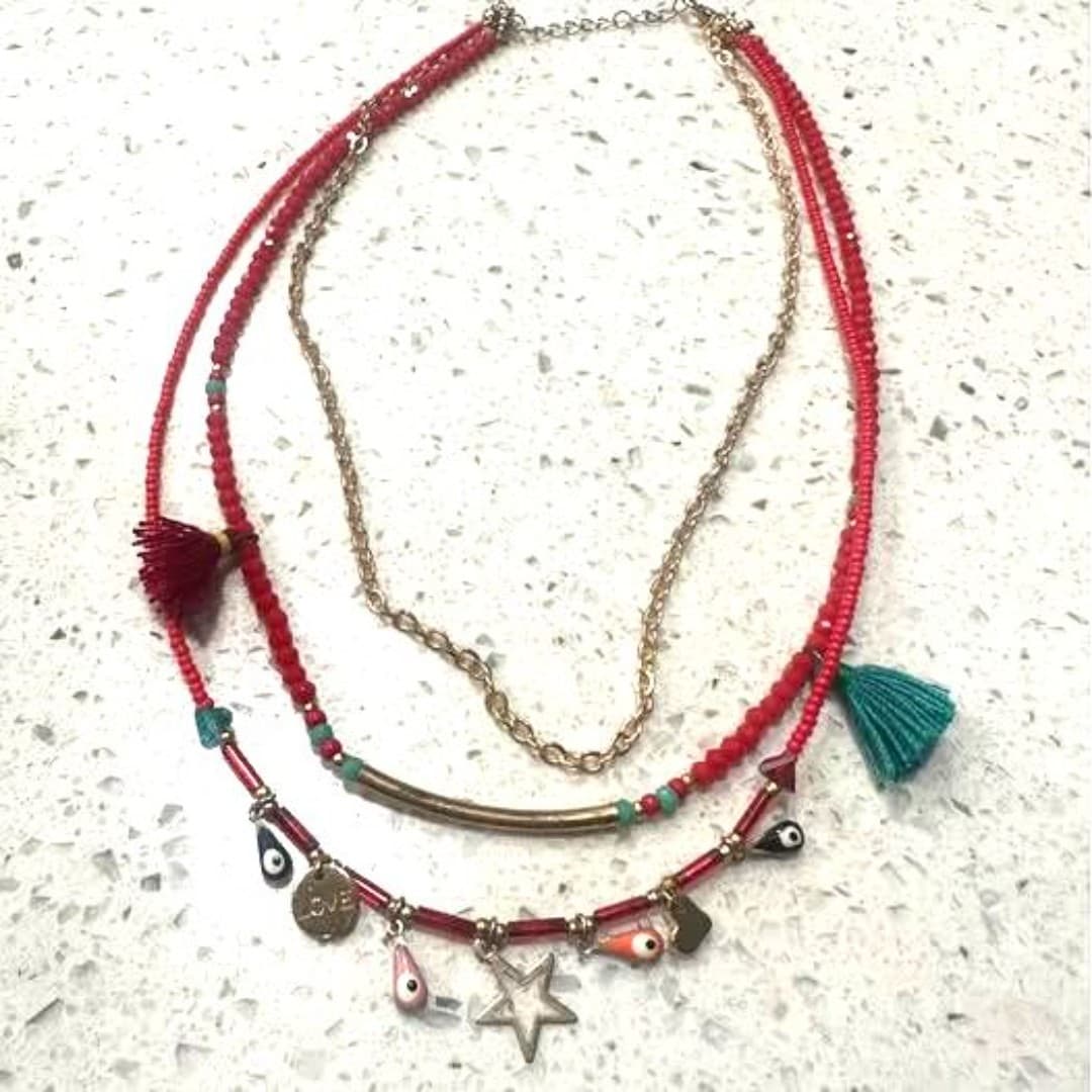 Bohemian necklace with evil eye and tassels - Thumbnail 3