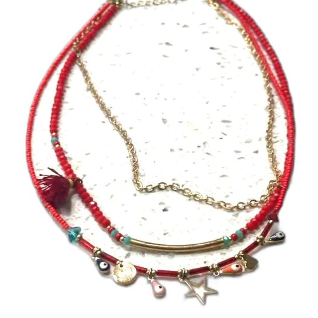Bohemian necklace with evil eye and tassels - Image 1