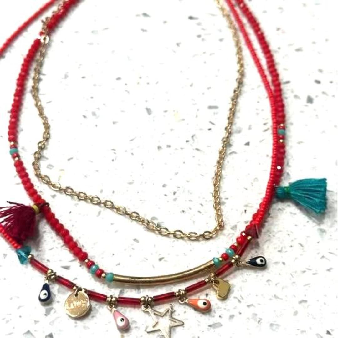 Bohemian necklace with evil eye and tassels - Thumbnail 5