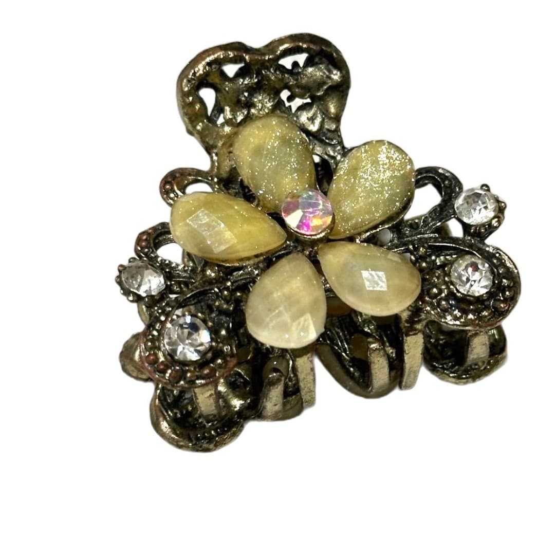 Elegant Floral Yellow and Gold Hair Clip - Image 1