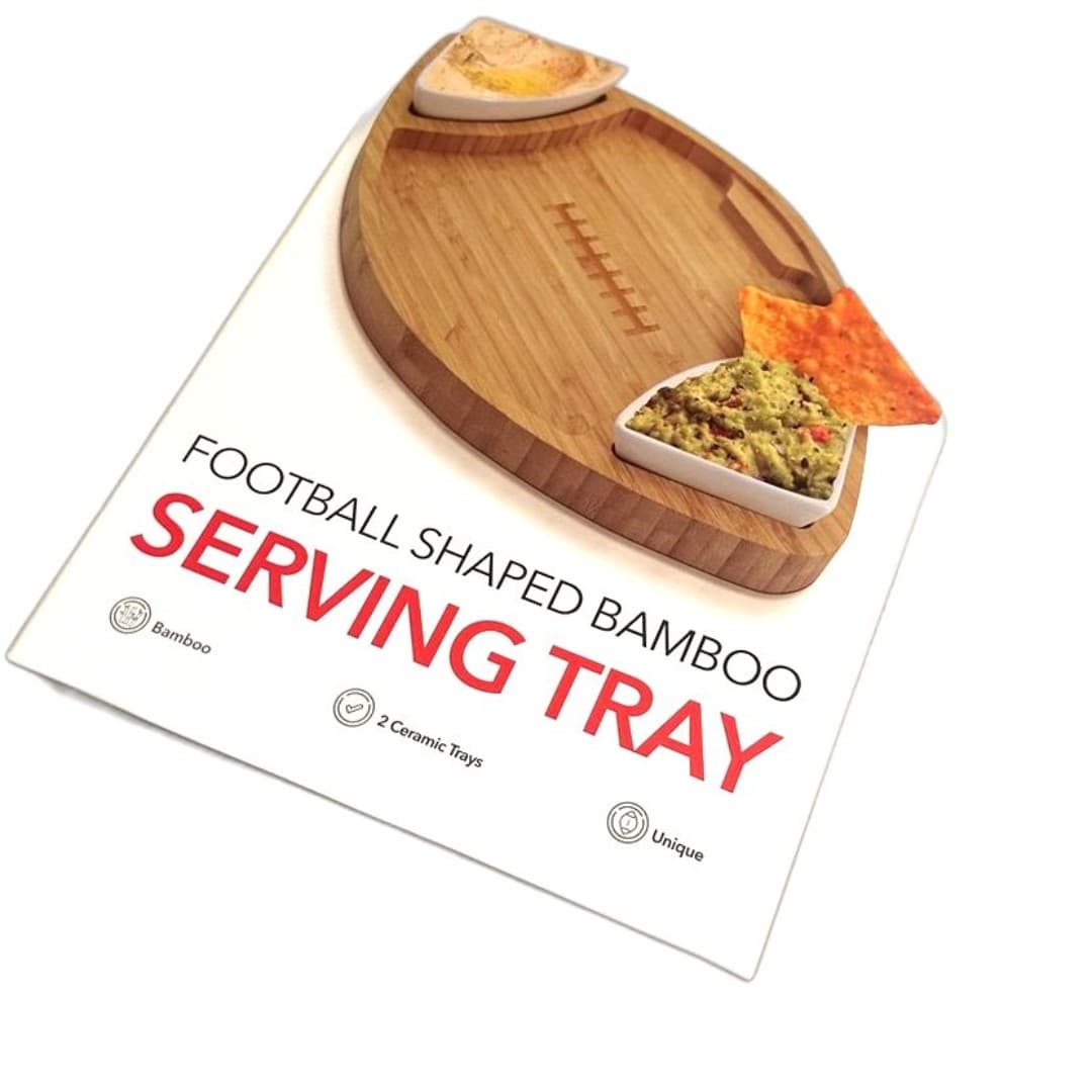 Football Shaped Bamboo Serving Tray - Thumbnail 2