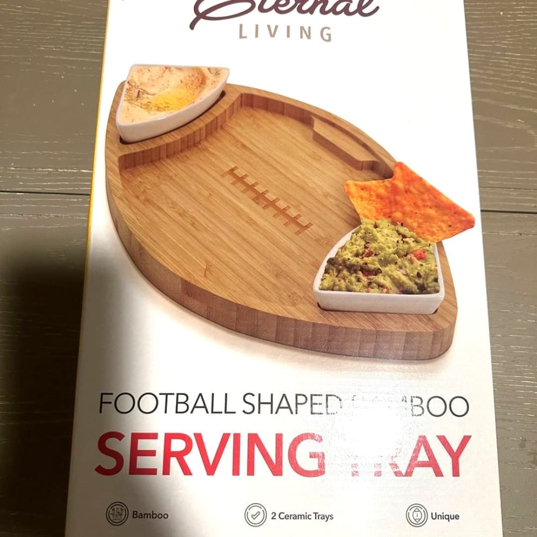 Football Shaped Bamboo Serving Tray - Thumbnail 3