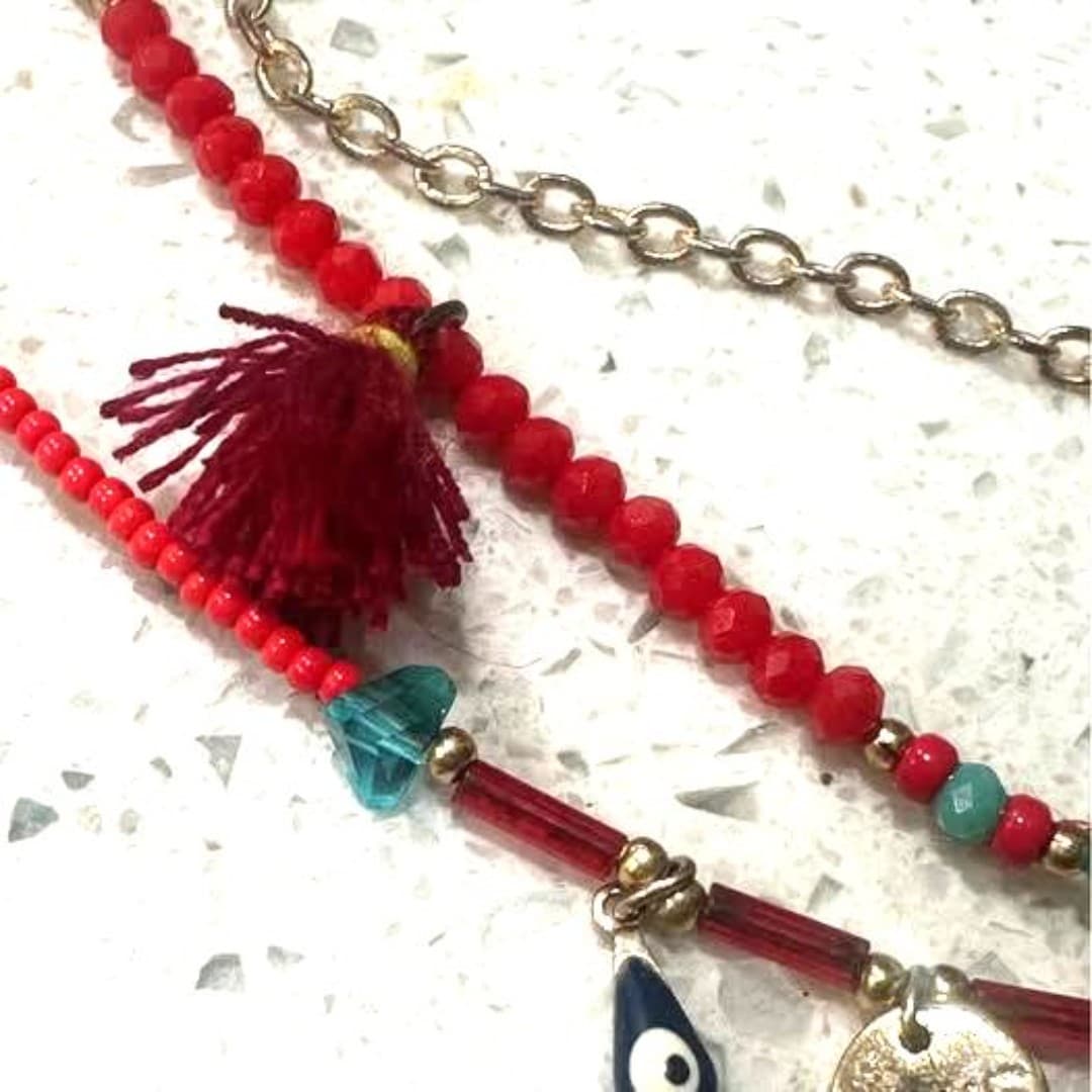 Bohemian necklace with evil eye and tassels - Thumbnail 7