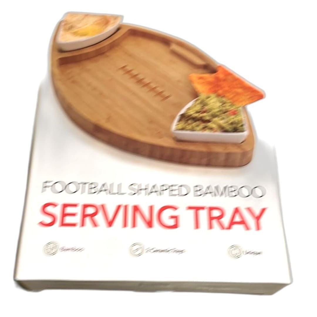 Football Shaped Bamboo Serving Tray - Thumbnail 4