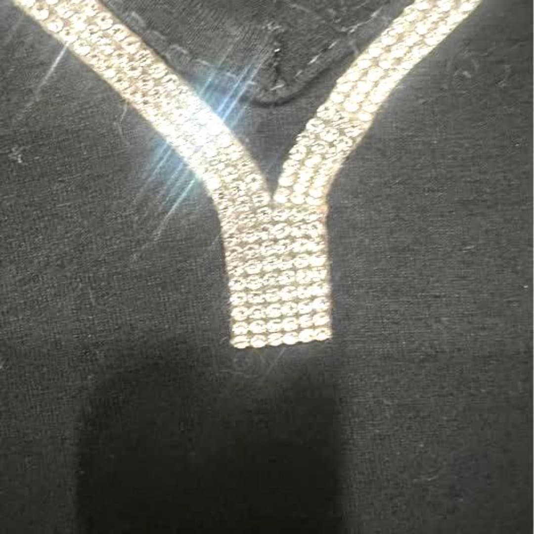 Black T-shirt with rhinestone neck - Thumbnail 2