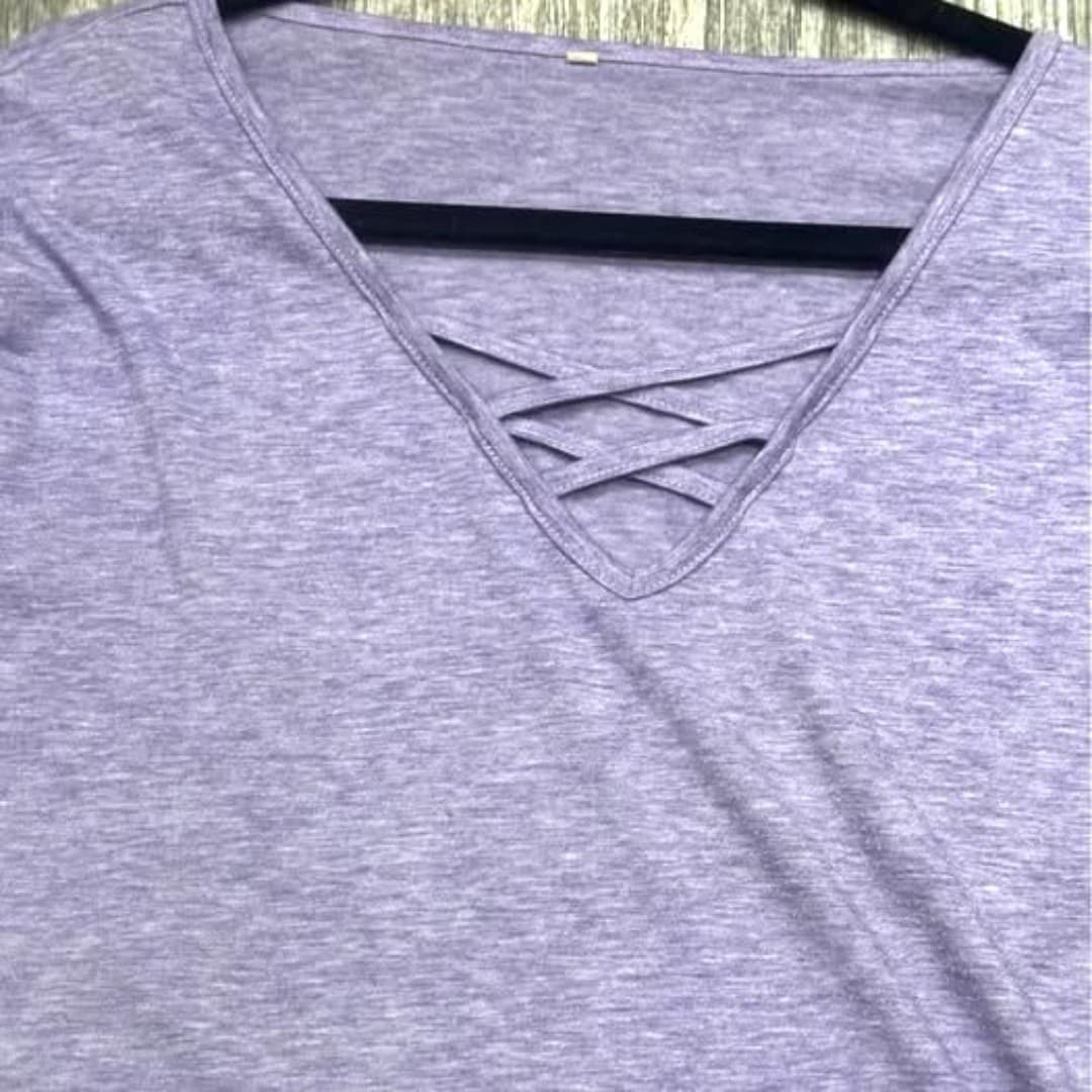 V neck purple tshirt - Thumbnail 4