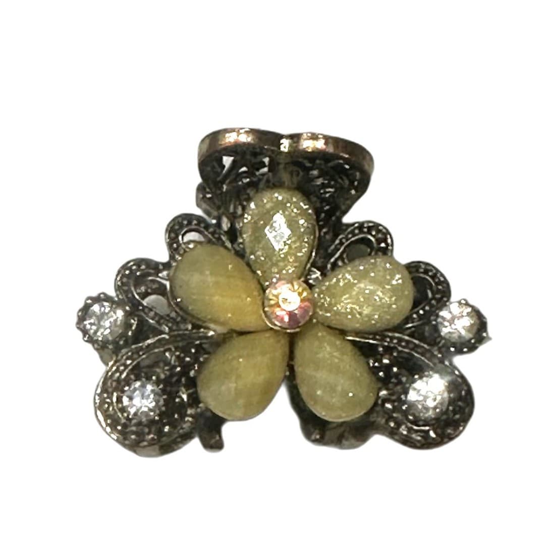 Elegant Floral Yellow and Gold Hair Clip - Thumbnail 3