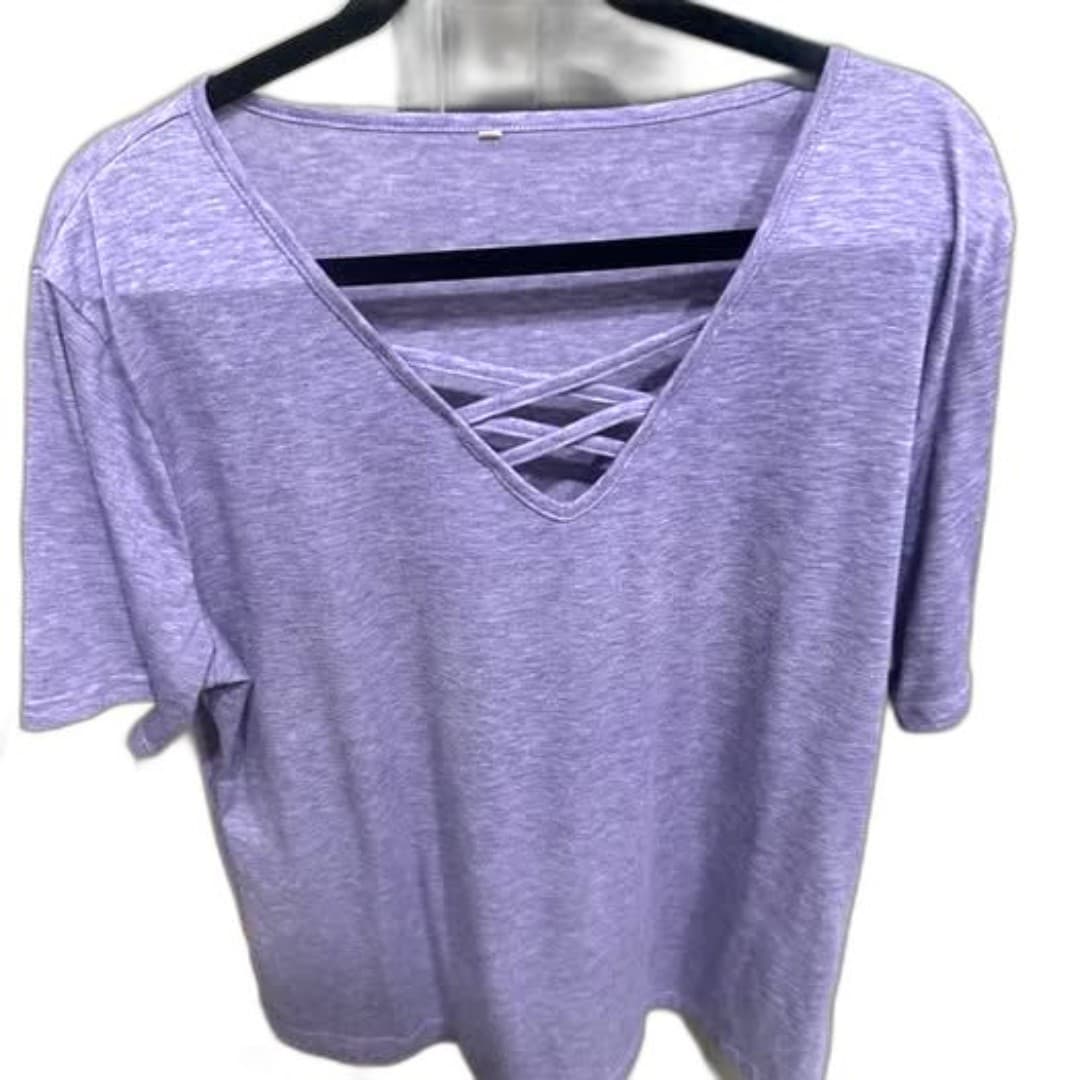 V neck purple tshirt - Thumbnail 2