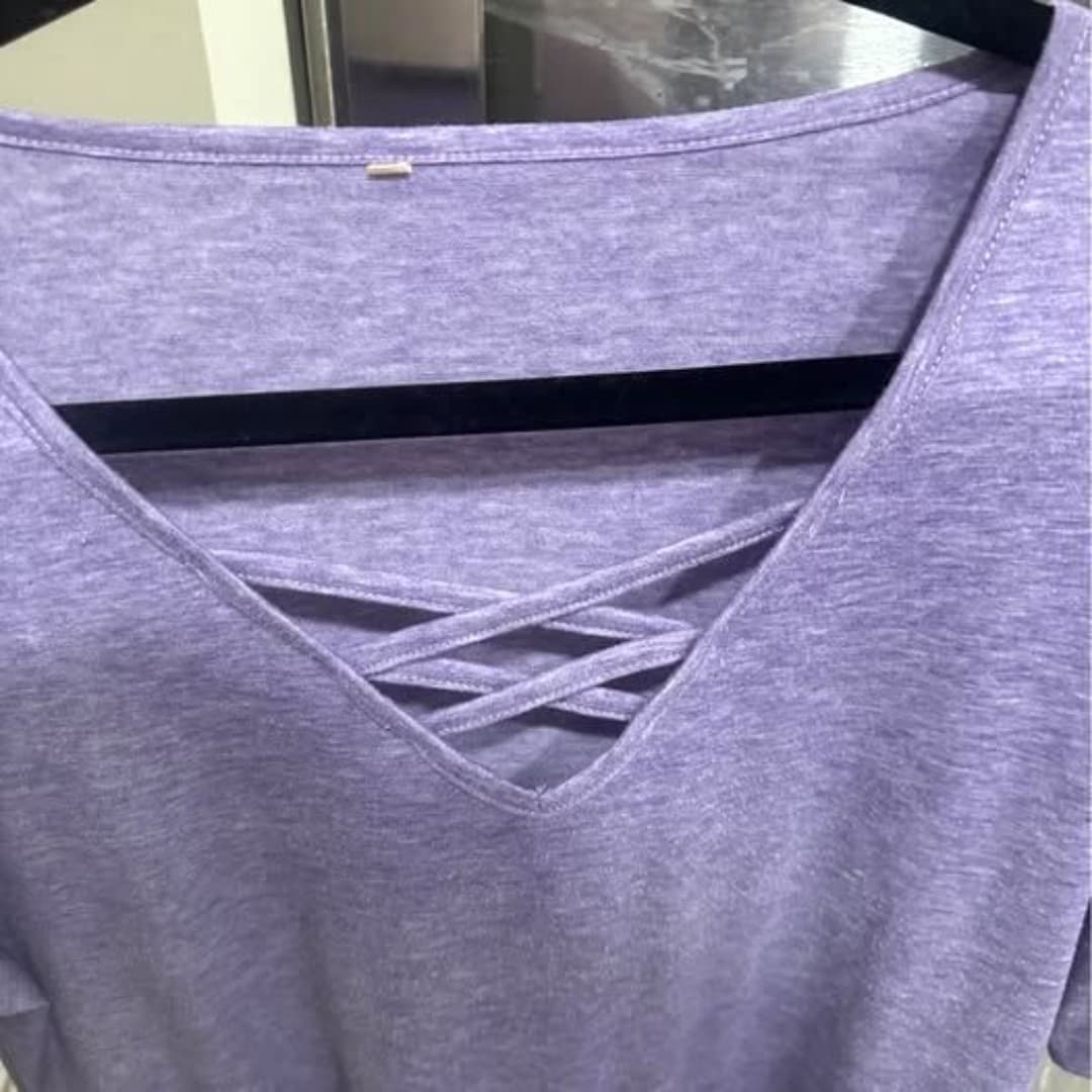 V neck purple tshirt - Thumbnail 3