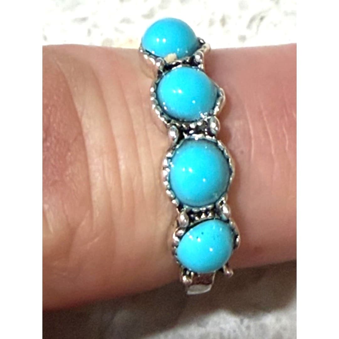 Elegant Silver Color Turquoise Fashion Ring Size 5 - Thumbnail 3