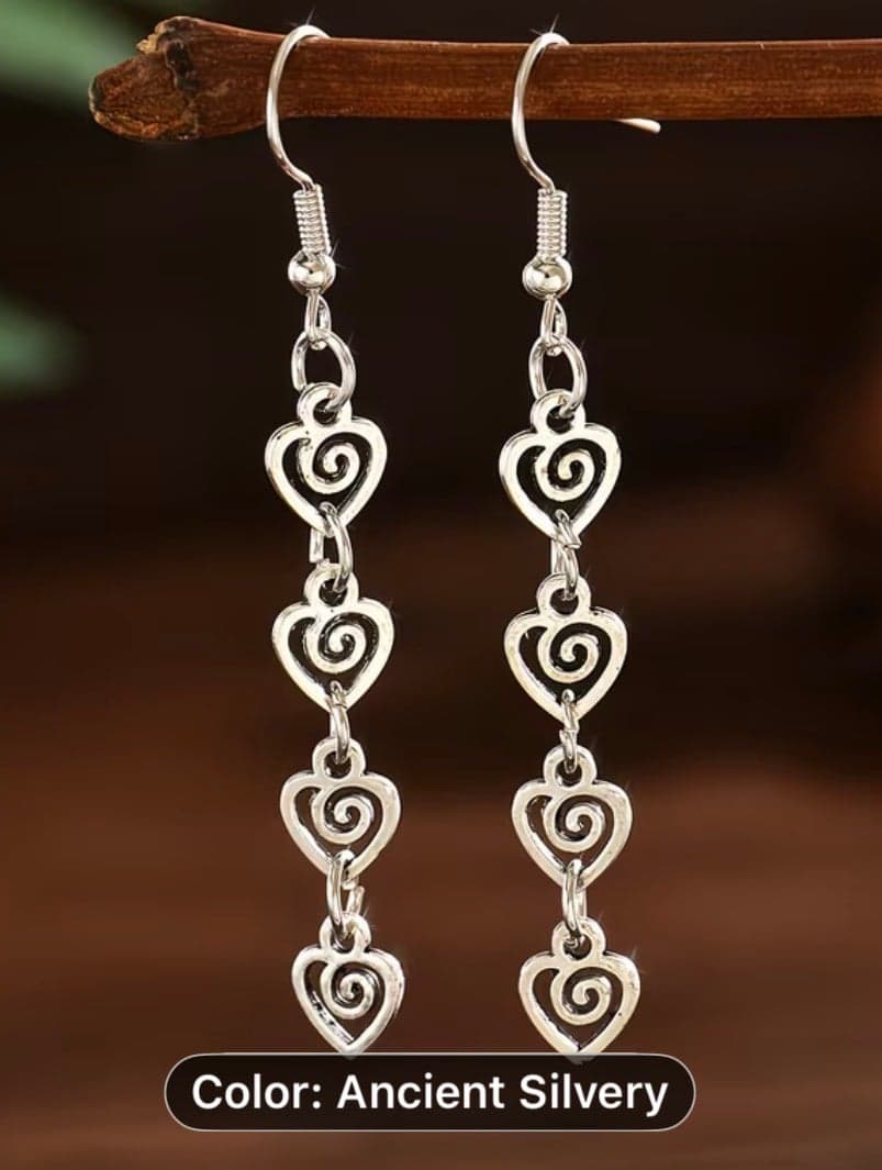 Elegant Fashion Geometric Heart Spiral Vortex Pendant Earrings - Image 1