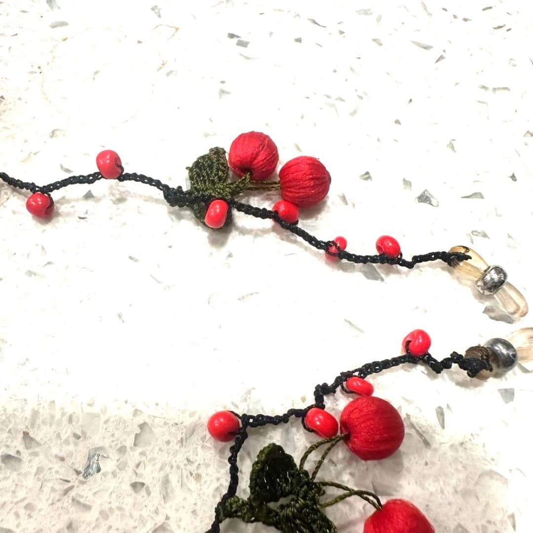 Handmade Elegant Red Beaded with red cherries Eyeglasses strap Unique item - Thumbnail 4