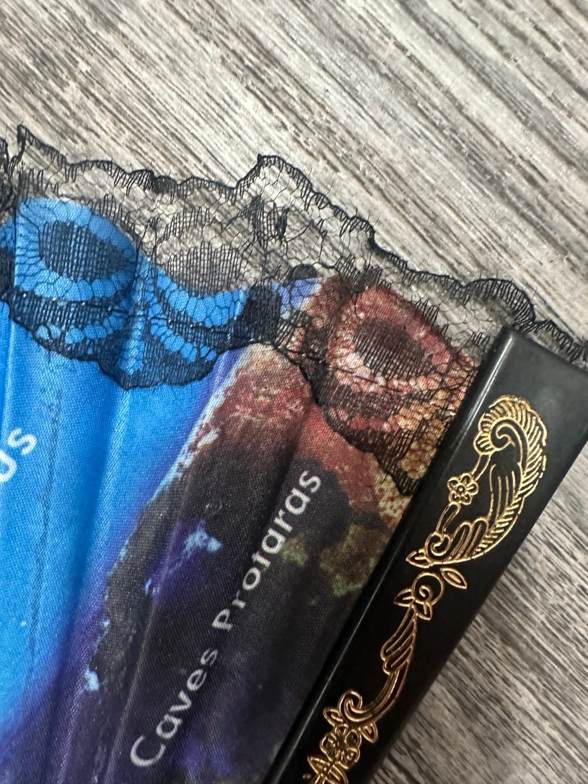 Blue and Gold Fan with black lace from Cyprus - Thumbnail 10