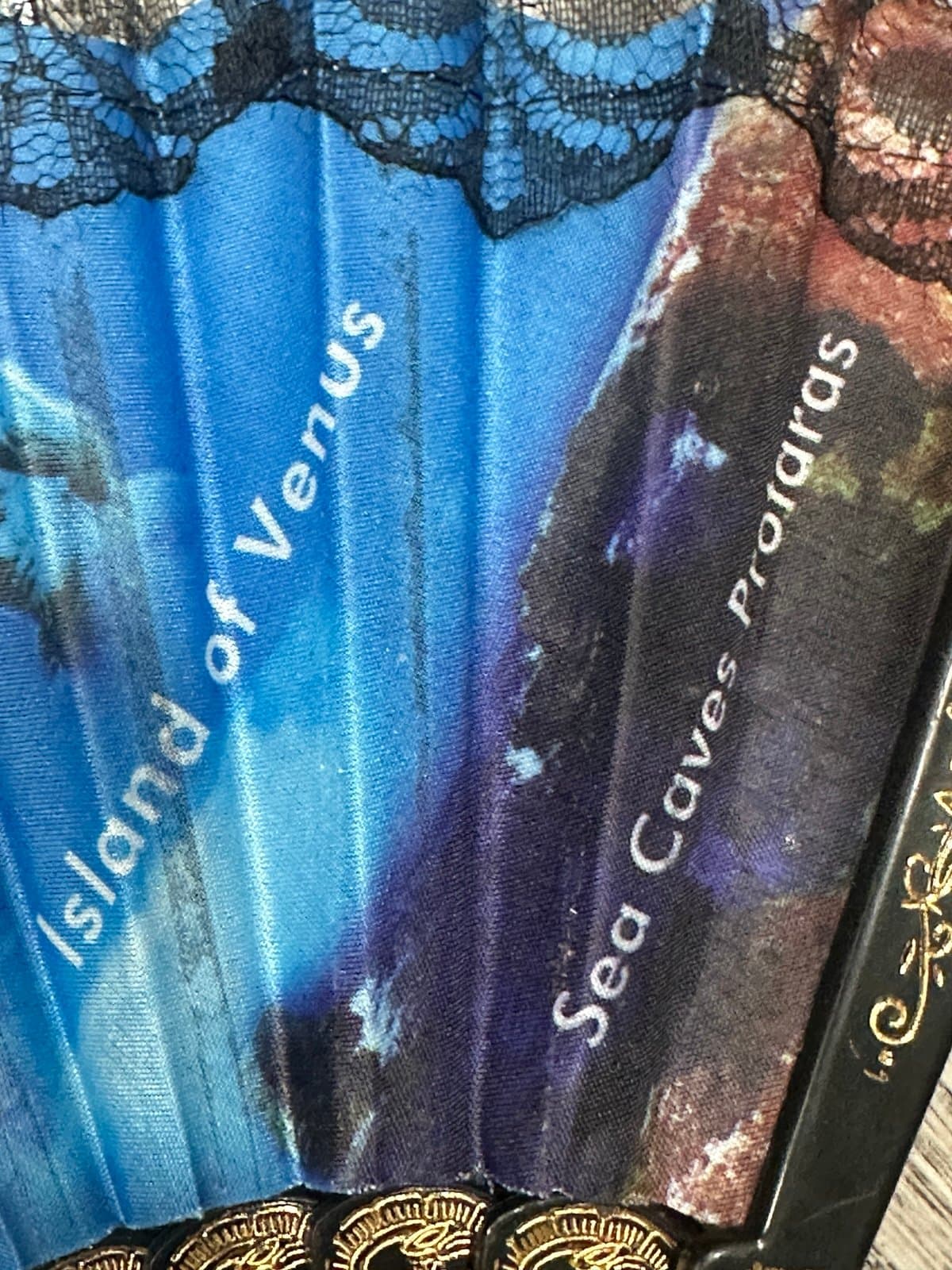 Blue and Gold Fan with black lace from Cyprus - Thumbnail 7