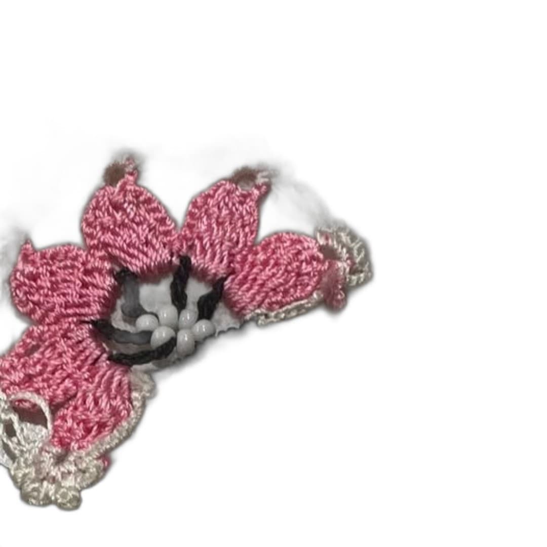 Handmade very special eyeglasses strap with pink flower design and white beads - Thumbnail 6