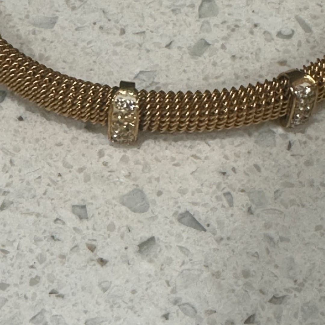 Elegant Gold ColorMesh Bracelet with Crystal Accents Stainless Steel - Thumbnail 9