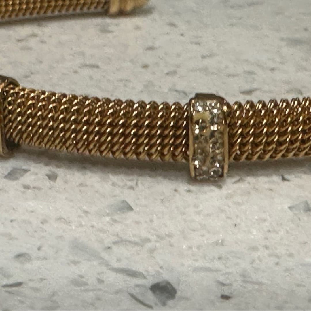 Elegant Gold ColorMesh Bracelet with Crystal Accents Stainless Steel - Thumbnail 5