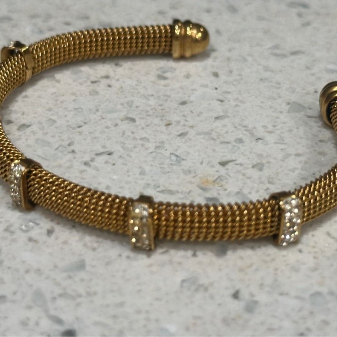 Elegant Gold ColorMesh Bracelet with Crystal Accents Stainless Steel - Image 1