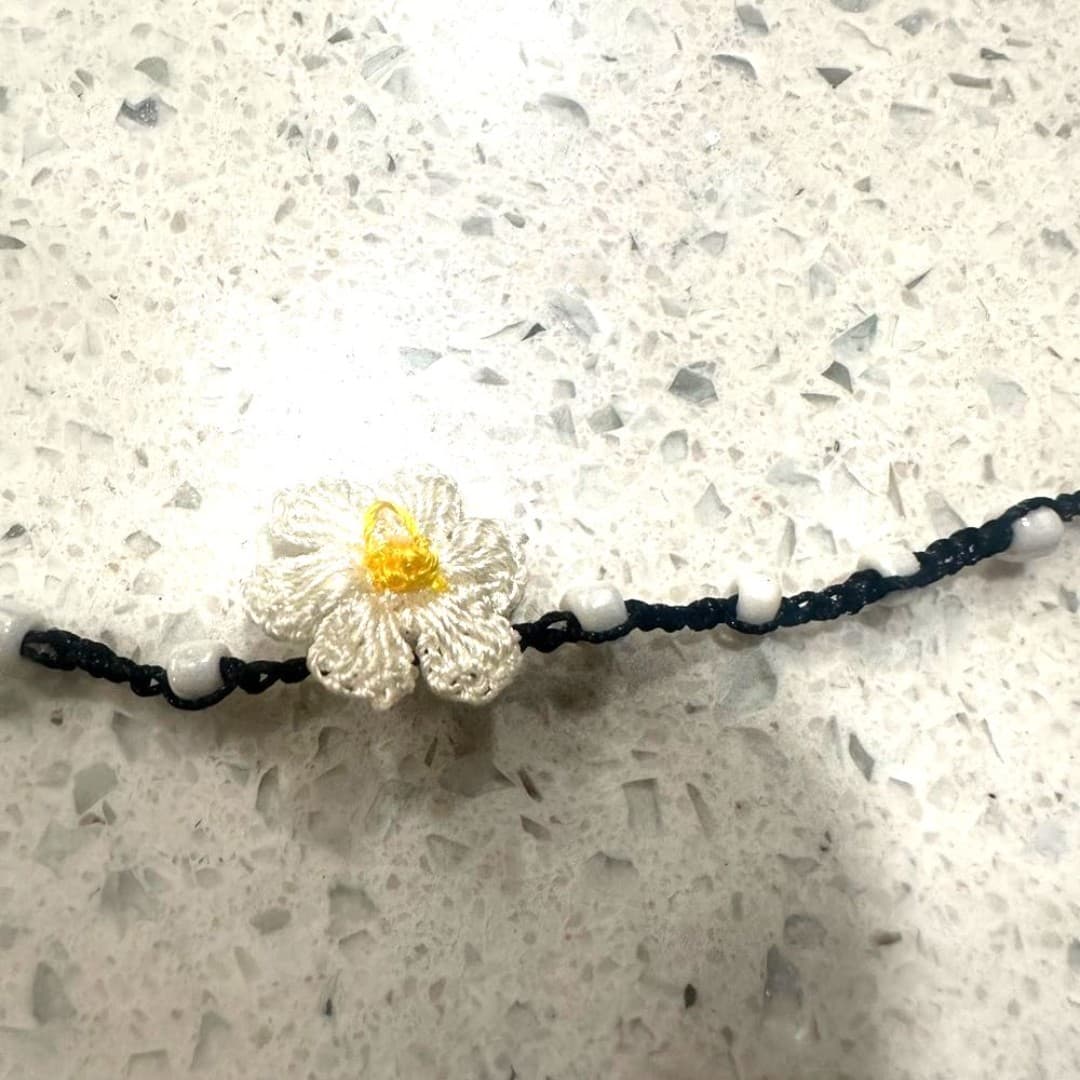 Handmade Floral Black and White Eyeglasses Strap - Thumbnail 5