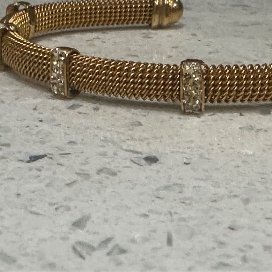 Elegant Gold ColorMesh Bracelet with Crystal Accents Stainless Steel - Thumbnail 2