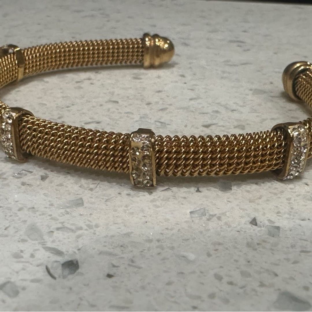 Elegant Gold ColorMesh Bracelet with Crystal Accents Stainless Steel - Thumbnail 12