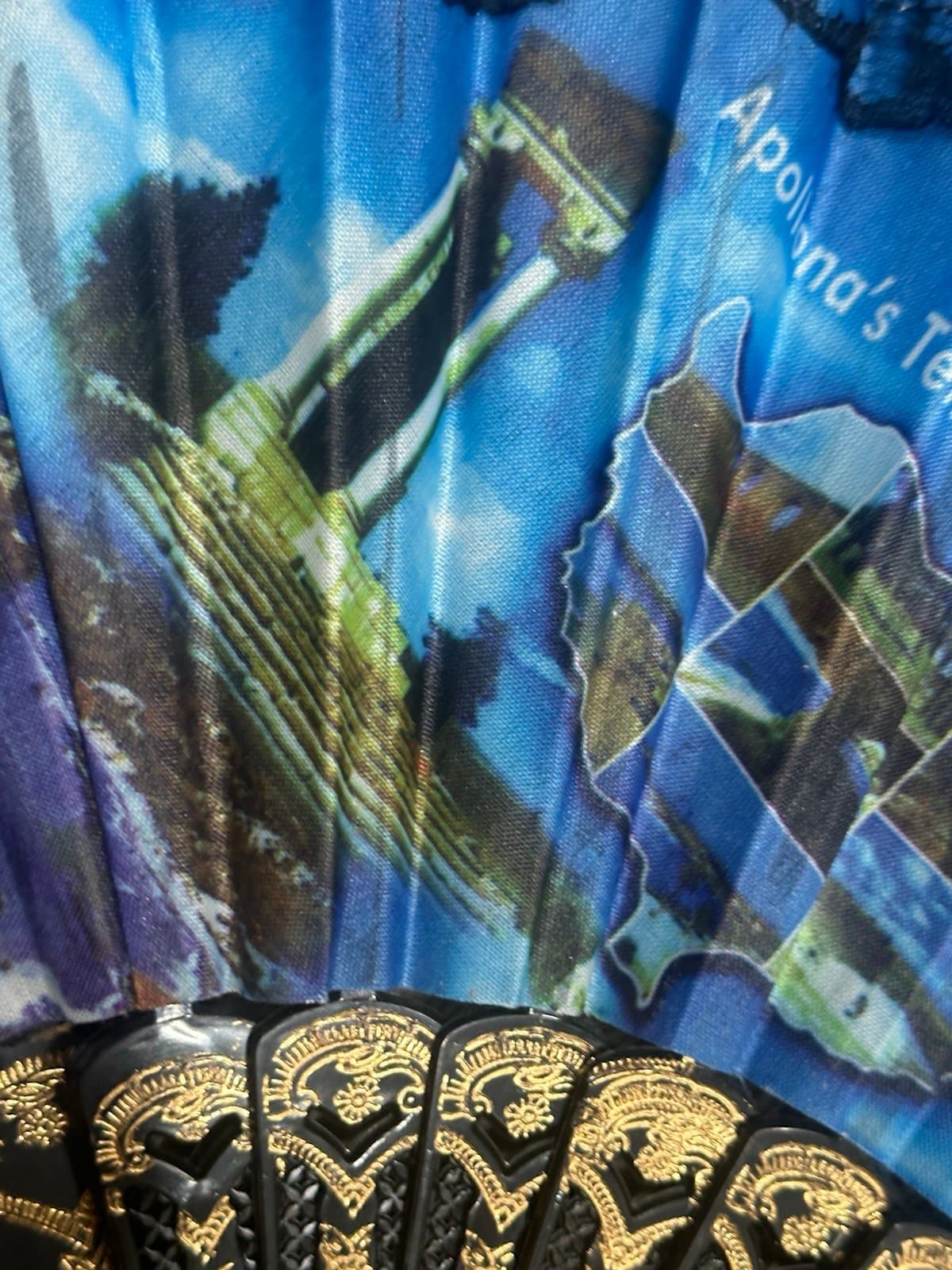 Blue and Gold Fan with black lace from Cyprus - Thumbnail 5