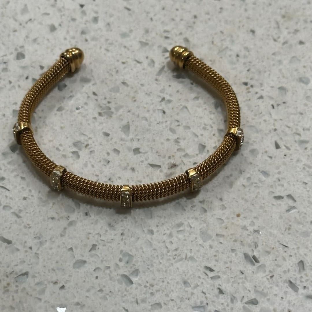 Elegant Gold ColorMesh Bracelet with Crystal Accents Stainless Steel - Thumbnail 10