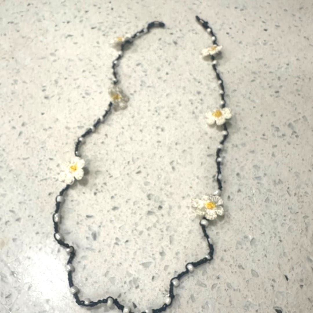 Handmade Floral Black and White Eyeglasses Strap - Image 1