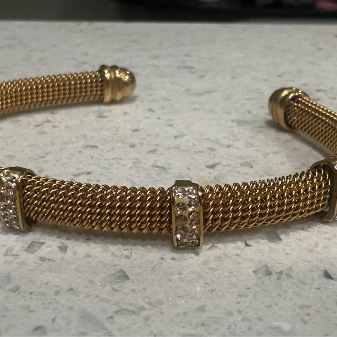 Elegant Gold ColorMesh Bracelet with Crystal Accents Stainless Steel - Thumbnail 3