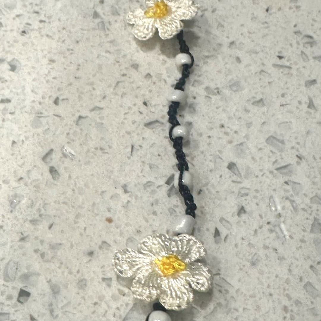 Handmade Floral Black and White Eyeglasses Strap - Thumbnail 3