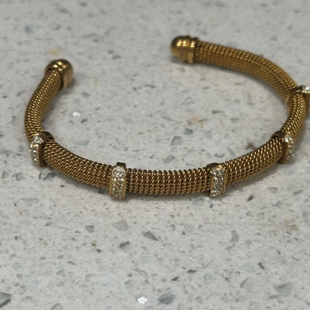 Elegant Gold ColorMesh Bracelet with Crystal Accents Stainless Steel - Thumbnail 11