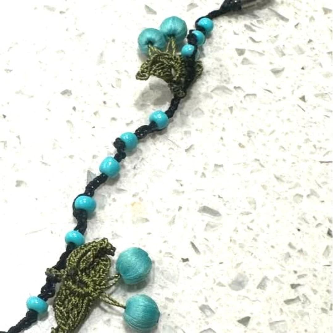 Handmade very special eyeglasses strap with cherry designs and blue beads - Thumbnail 5