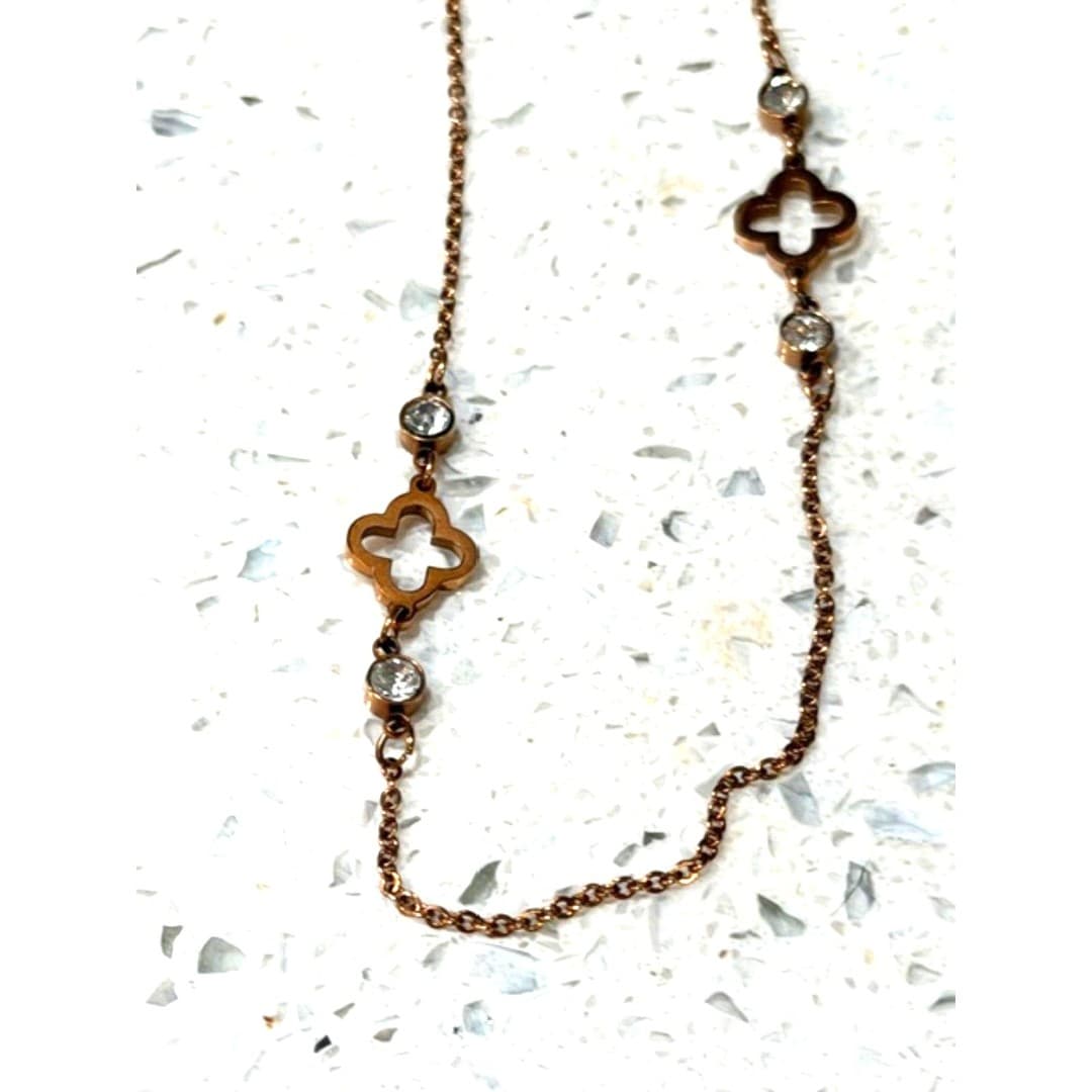 Stainless steel four-leaf clover necklace with a cubic zirconia stone - Image 1