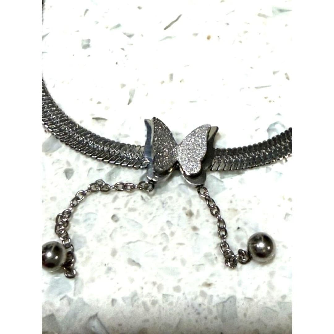 Stainless steel necklace with 3-D butterfly - Image 1