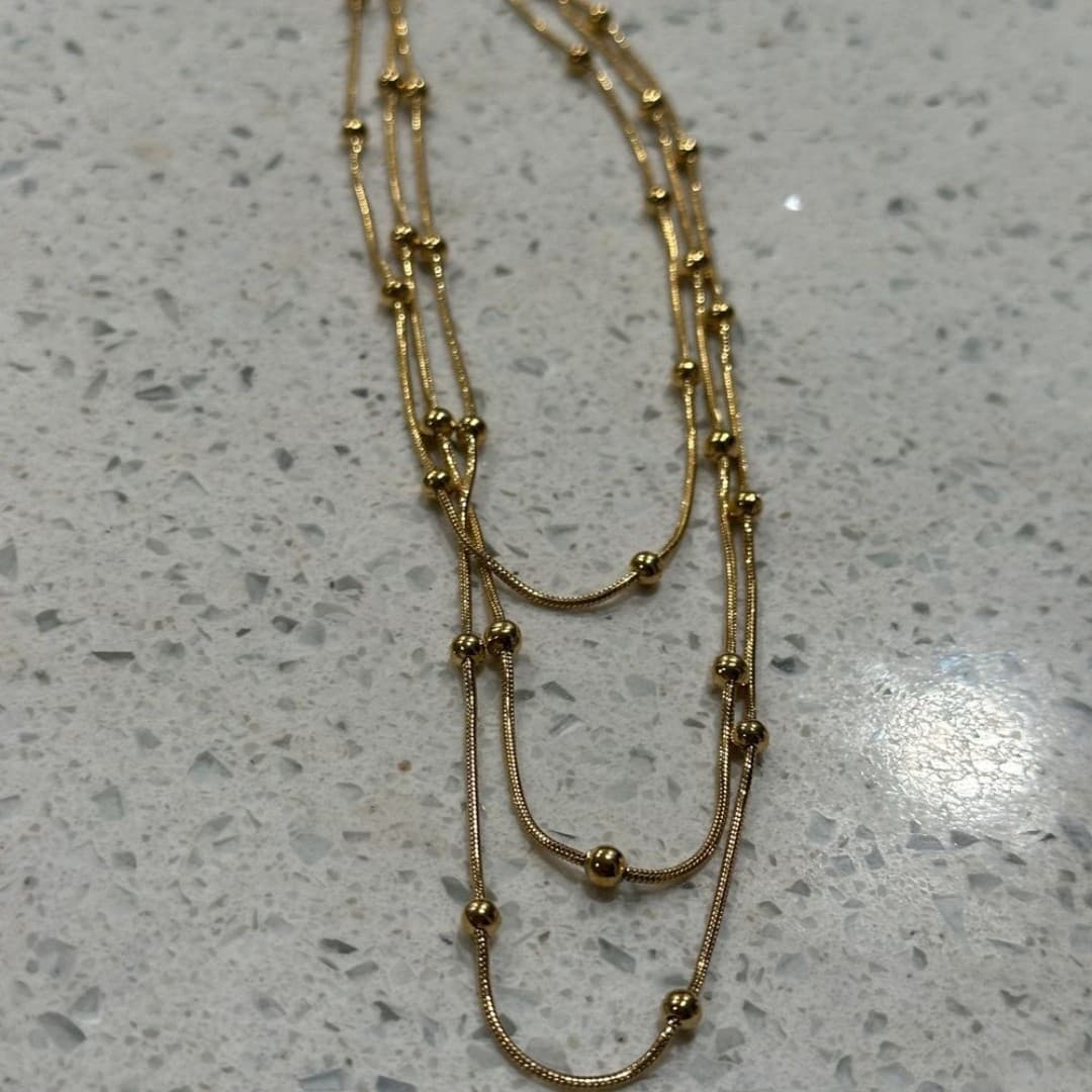 Elegant Gold Beaded Stainless Steel Necklace - Thumbnail 7