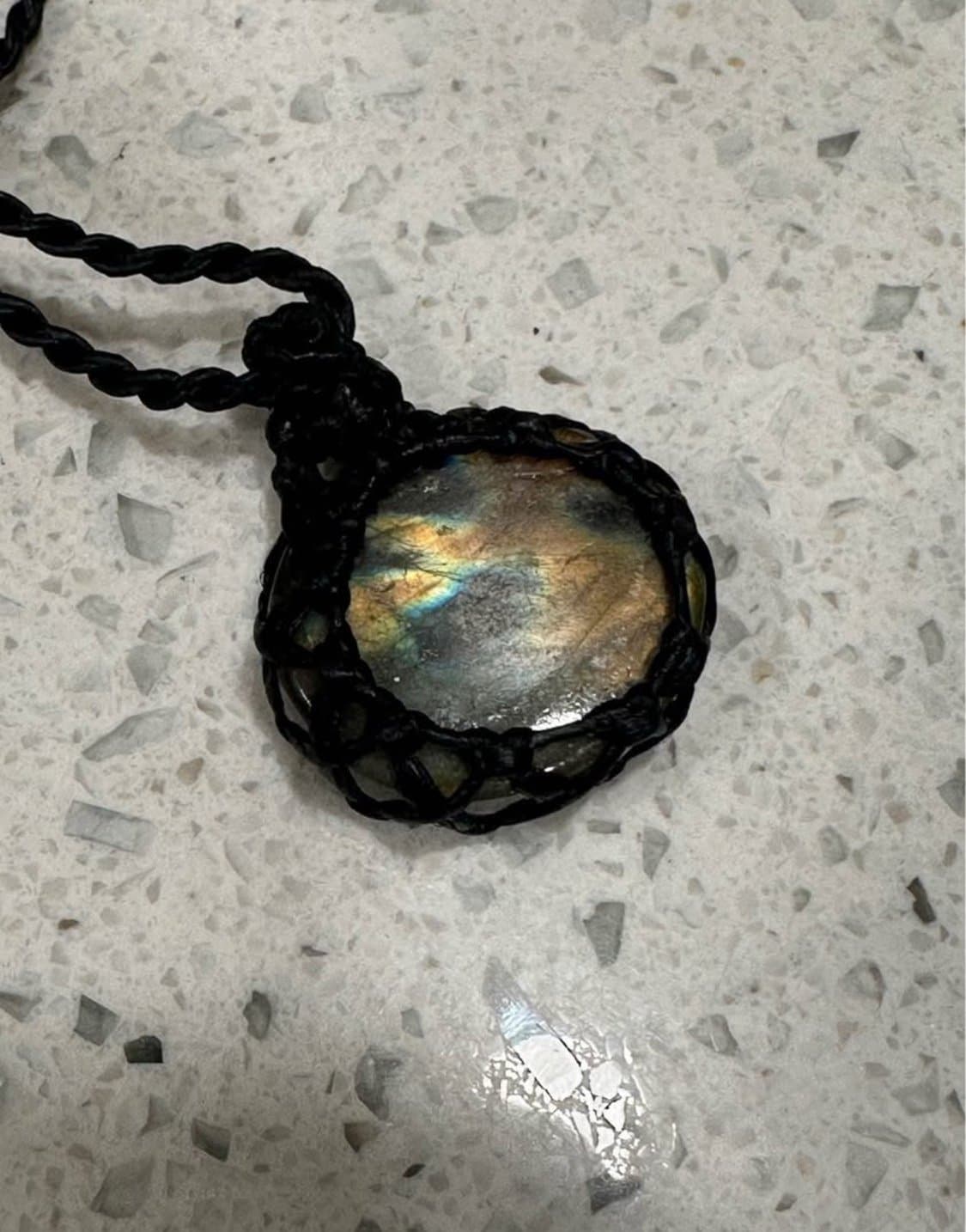 Labradorite & Rainbow Tourmaline Macrame Necklace Handmade - Thumbnail 2