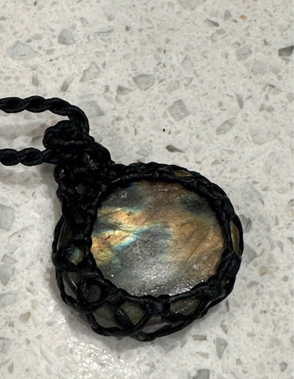 Labradorite & Rainbow Tourmaline Macrame Necklace Handmade - Image 1