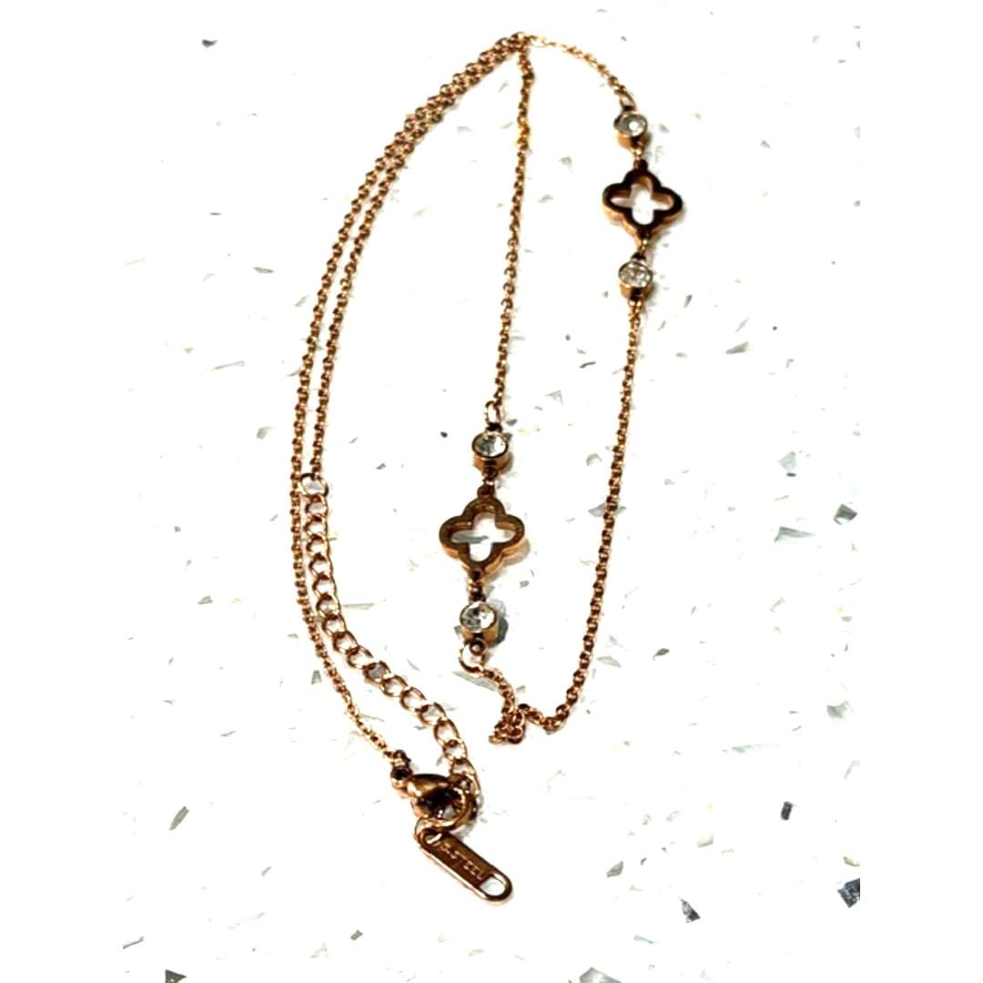 Stainless steel four-leaf clover necklace with a cubic zirconia stone - Thumbnail 2