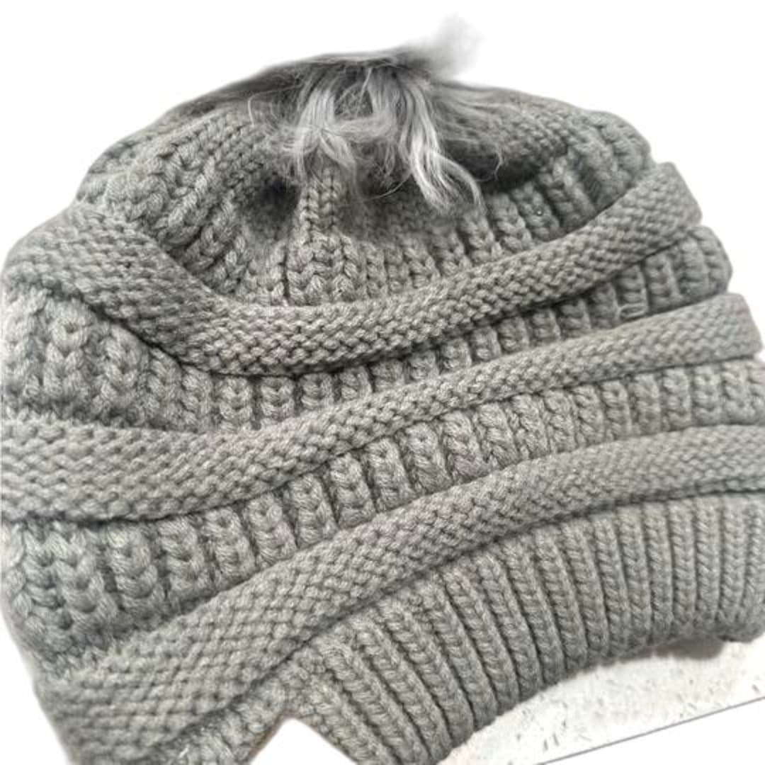 Furtal Gray Knit Pom-Pom is(Removable ) Beanie for Woman - Thumbnail 3