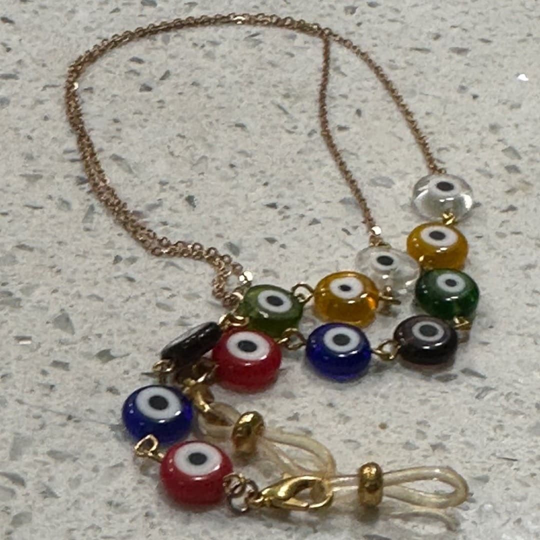 Multicolor Evil Eye Eyeglasses Strap also Necklace - Thumbnail 8