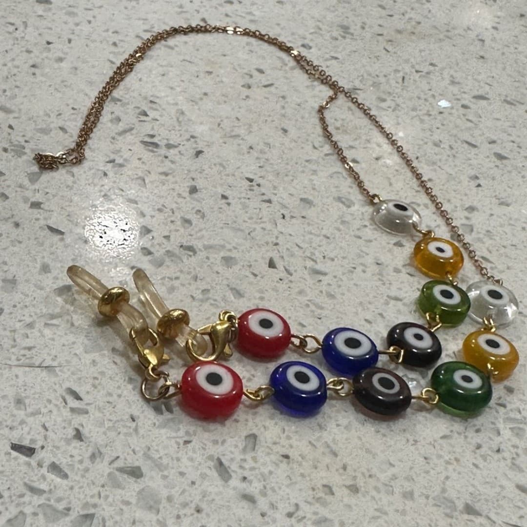 Multicolor Evil Eye Eyeglasses Strap also Necklace - Thumbnail 4