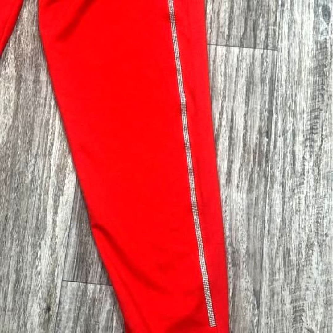Red pants with rhinestone stripes - Thumbnail 3