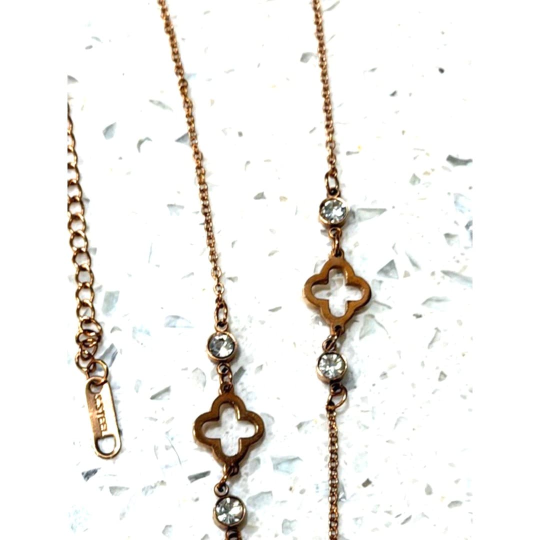 Stainless steel four-leaf clover necklace with a cubic zirconia stone - Thumbnail 3