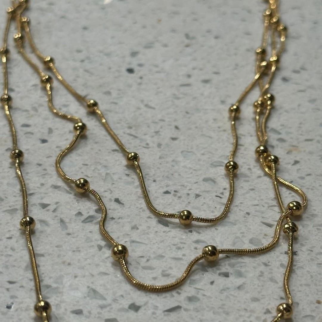 Elegant Gold Beaded Stainless Steel Necklace - Thumbnail 4