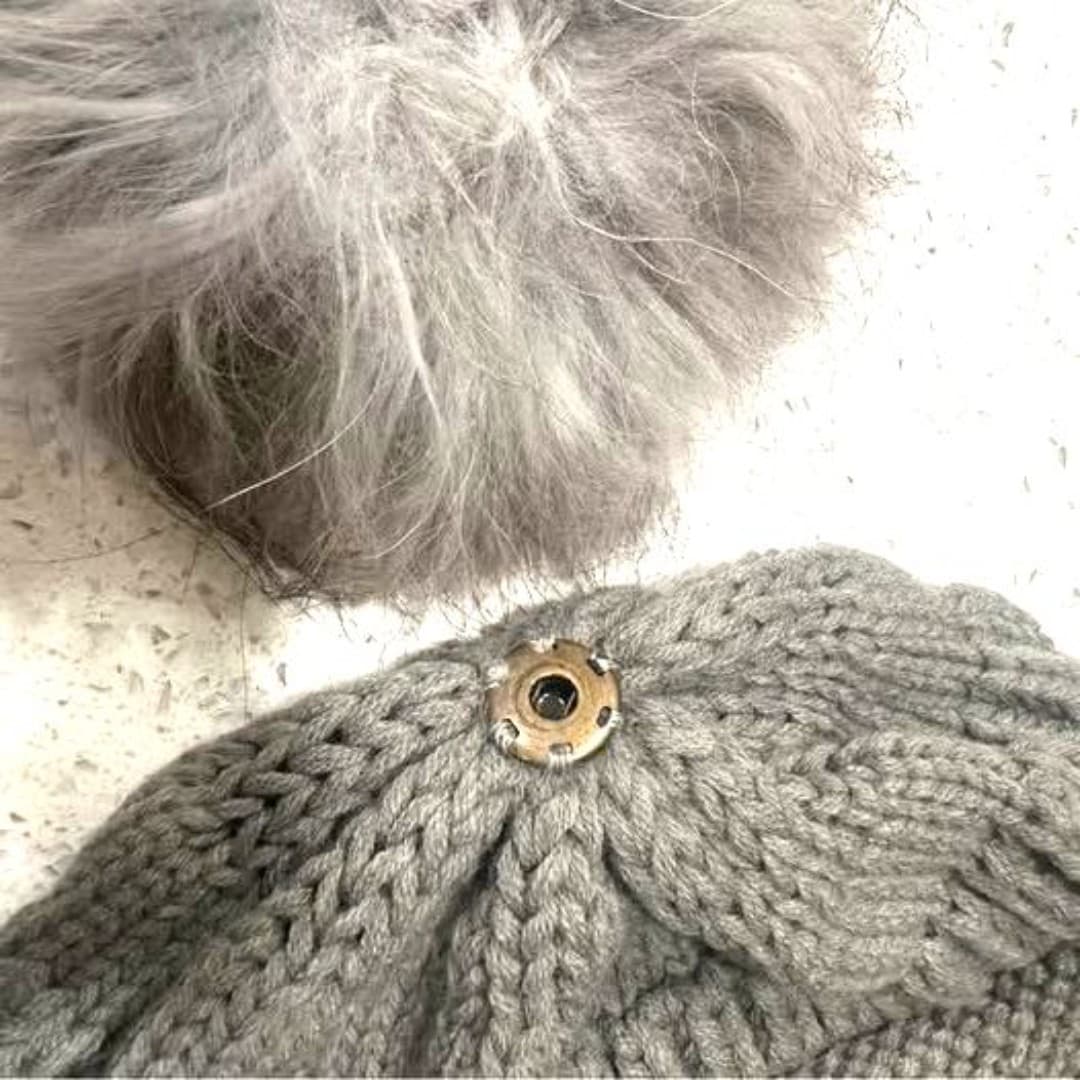 Furtal Gray Knit Pom-Pom is(Removable ) Beanie for Woman - Thumbnail 6