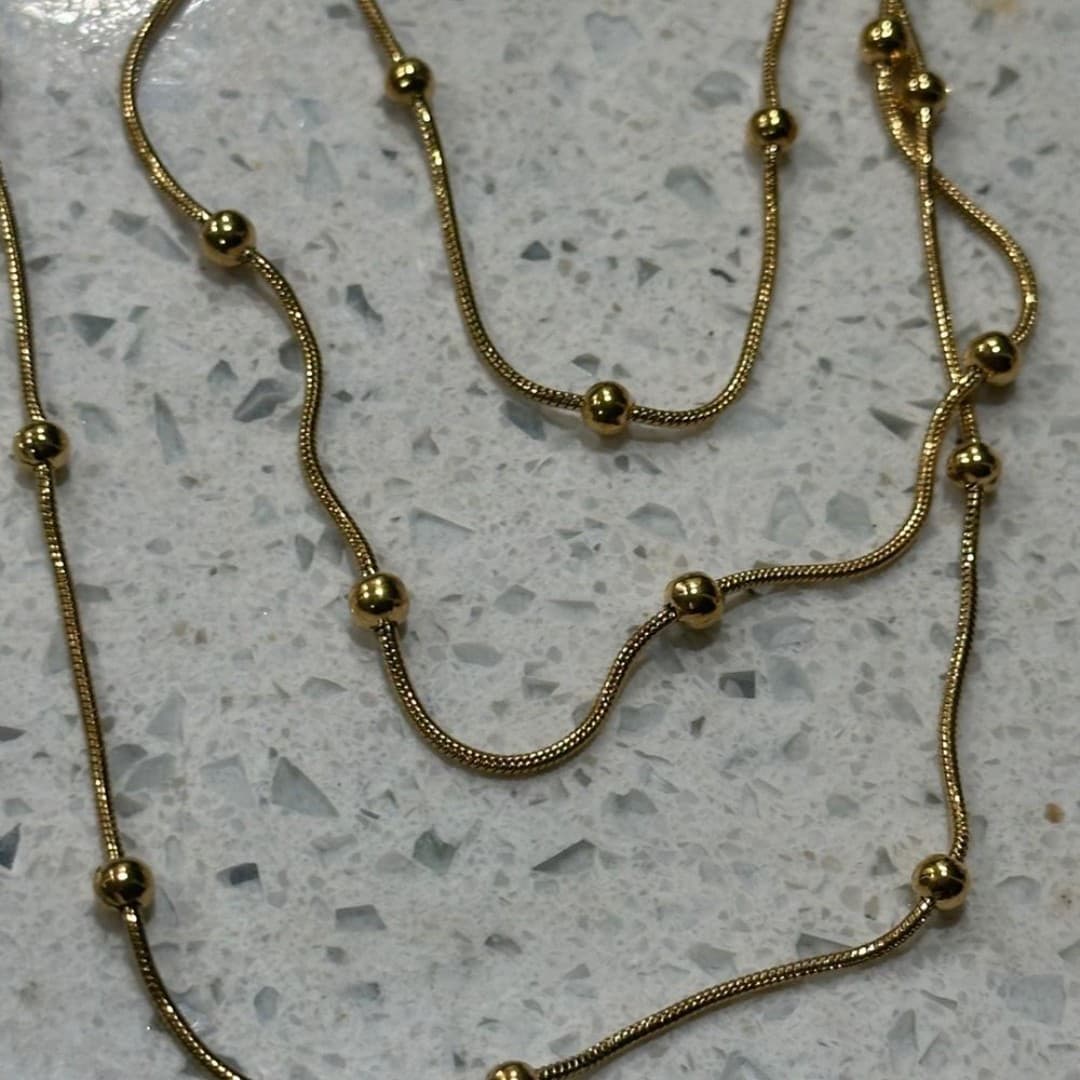 Elegant Gold Beaded Stainless Steel Necklace - Thumbnail 5