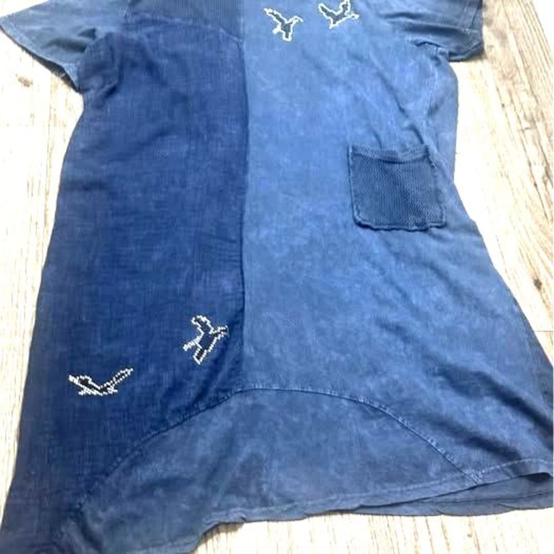 Blue cotton dress with rhinestone birds - Thumbnail 6