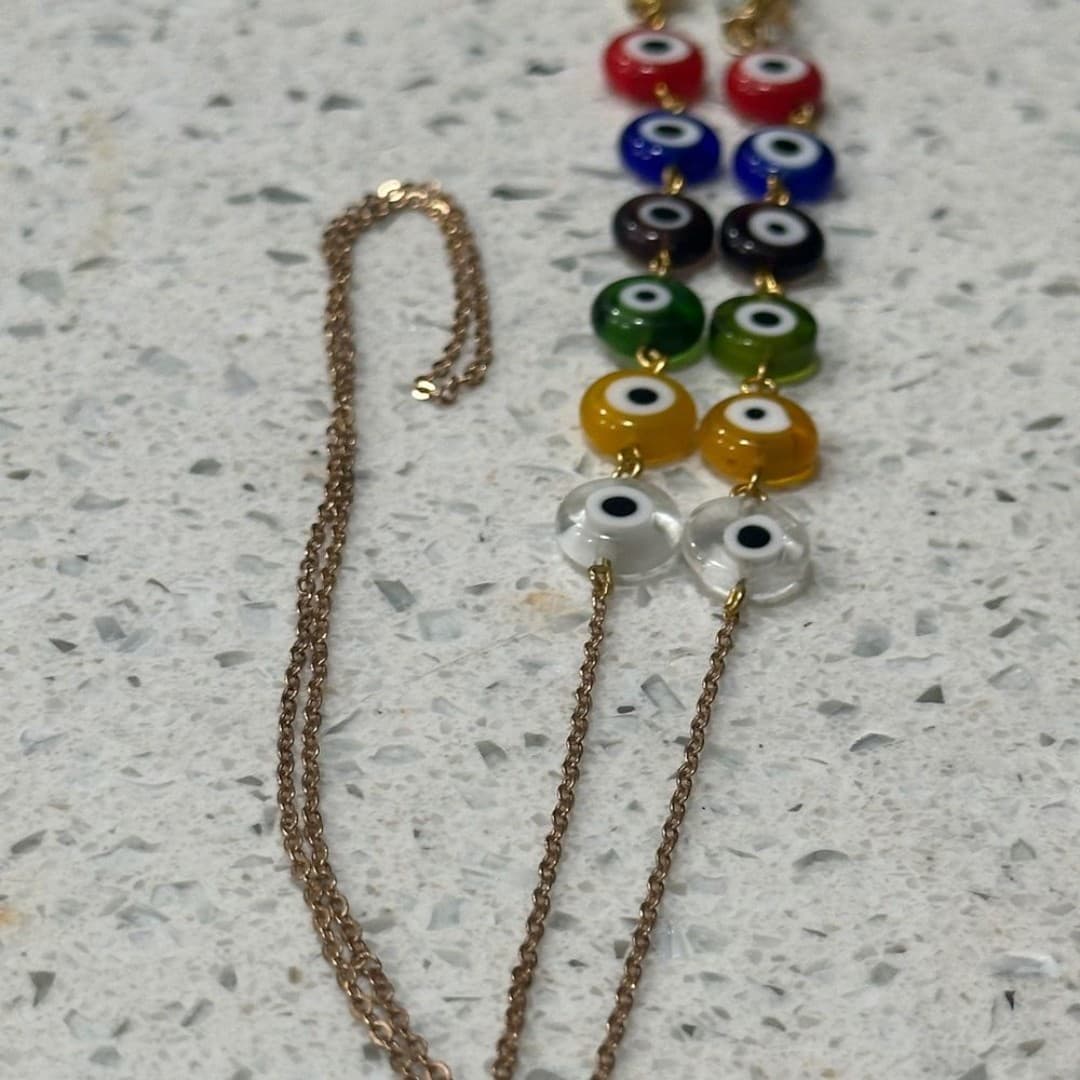 Multicolor Evil Eye Eyeglasses Strap also Necklace - Thumbnail 7